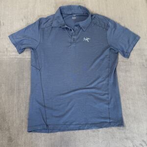 Arcteryx Mens M Pelion Polo Shirt Short Sleeve Wool Nylon Blue Color